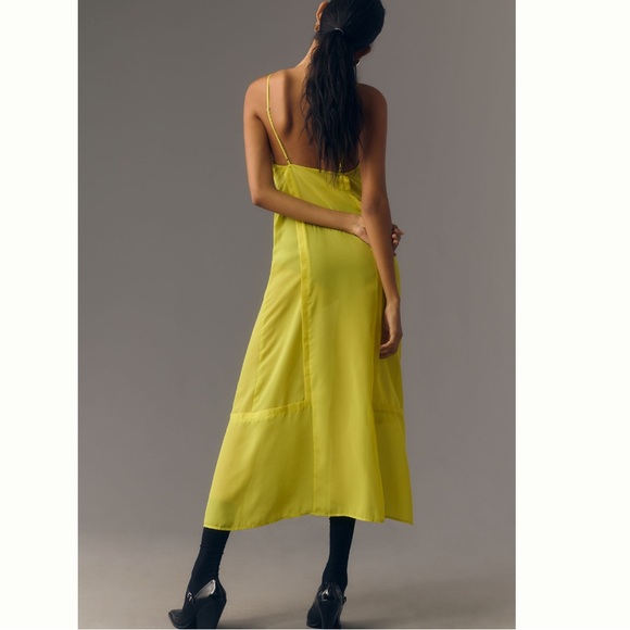 ANTHROPOLOGIE Super Cute Chartreuse NWT 
SHEER PANELED MIDI DRESS - Picture 3 of 8